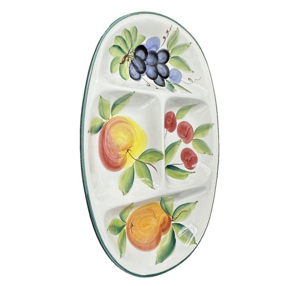 Handmade, Hand-Painted Large Oval Ceramic Fruit Pattern Divided Platter - Italy - Picture 3 of 7